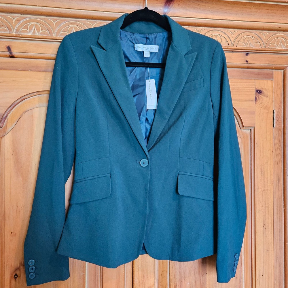 NWT Green New York & Company Stretch Button Up Peak Lapel Blazer Size O